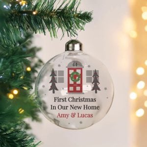Personalised Home For Christmas Glass Tree Bauble