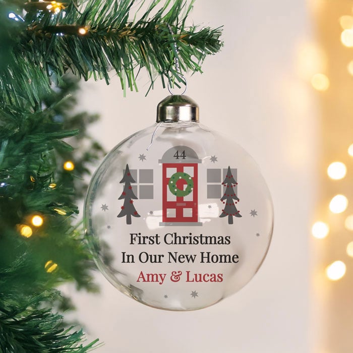 Personalised Home For Christmas Glass Tree Bauble