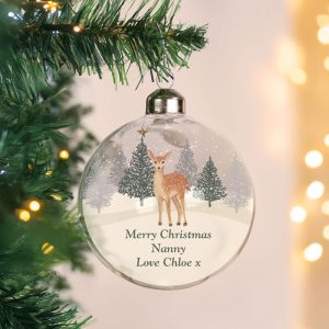 Personalised Christmas Deer Glass Tree Bauble