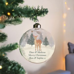Personalised Christmas Deer Glass Tree Bauble