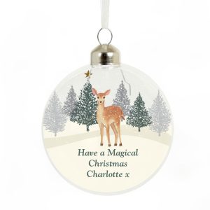 Personalised Christmas Deer Glass Tree Bauble