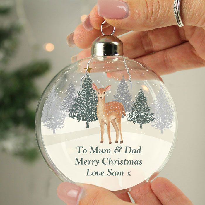 Personalised Christmas Deer Glass Tree Bauble