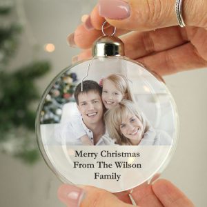Personalised Message Photo Upload Glass Xmas Tree Bauble