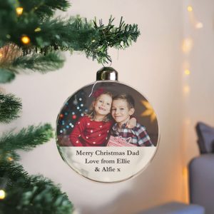 Personalised Message Photo Upload Glass Xmas Tree Bauble
