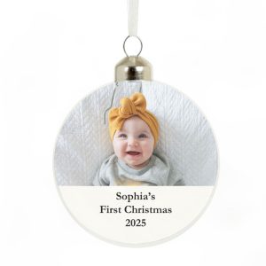Personalised Message Photo Upload Glass Xmas Tree Bauble