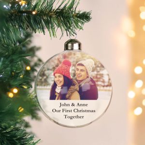 Personalised Message Photo Upload Glass Xmas Tree Bauble