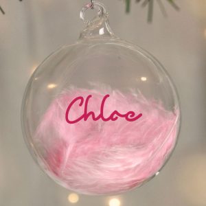 Baby Girl's Personalised Pink Feather Christmas Tree Bauble