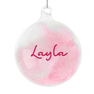 Baby Girl's Personalised Pink Feather Christmas Tree Bauble