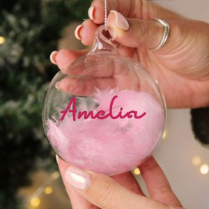Baby Girl's Personalised Pink Feather Christmas Tree Bauble