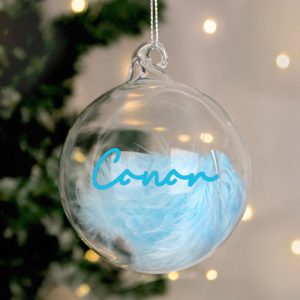 Baby Boy's Personalised Pink Feather Christmas Tree Bauble