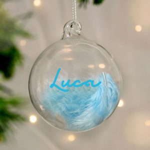 Baby Boy's Personalised Pink Feather Christmas Tree Bauble