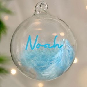 Baby Boy's Personalised Pink Feather Christmas Tree Bauble