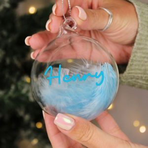 Baby Boy's Personalised Pink Feather Christmas Tree Bauble