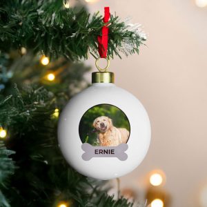 Personalised Photo Upload Ceramic Dog Christmas Tree Bauble