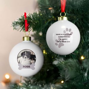 Personalised Photo Upload Ceramic Dog Christmas Tree Bauble