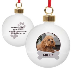 Personalised Photo Upload Ceramic Dog Christmas Tree Bauble