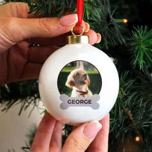 Personalised Photo Upload Ceramic Dog Christmas Tree Bauble