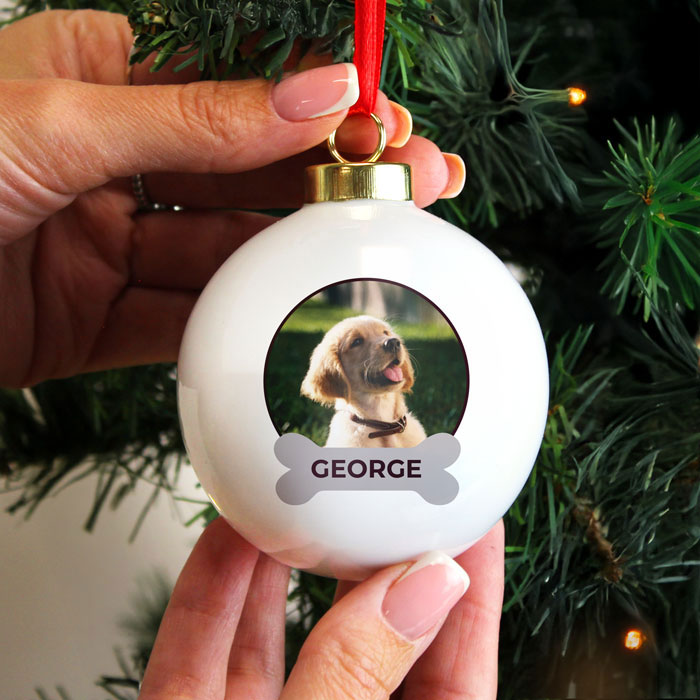 Personalised Photo Upload Ceramic Dog Christmas Tree Bauble