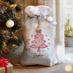 Girl's Personalised Pink & Silver Christmas Tree Sack