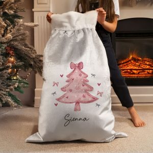 Girl's Personalised Pink & Silver Christmas Tree Sack