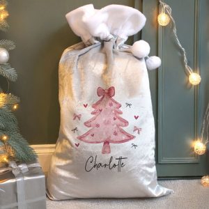 Girl's Personalised Pink & Silver Christmas Tree Sack