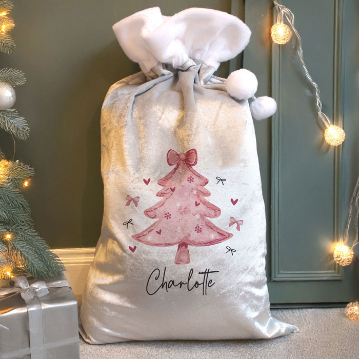 Girl's Personalised Pink & Silver Christmas Tree Sack