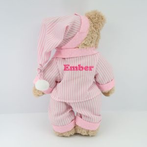 Girl's Personalised Embroidered Teddy Bear in Pink Pyjamas