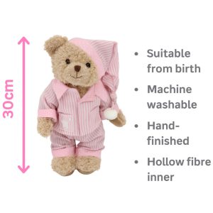 Girl's Personalised Embroidered Teddy Bear in Pink Pyjamas