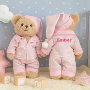 Girl's Personalised Embroidered Teddy Bear in Pink Pyjamas
