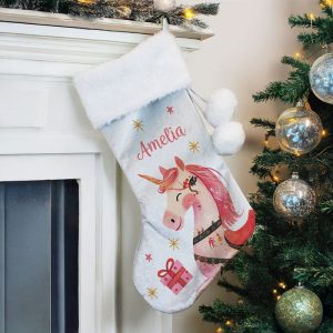 Girl's Personalised Unicorn Christmas Stocking