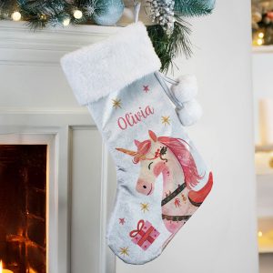 Girl's Personalised Unicorn Christmas Stocking