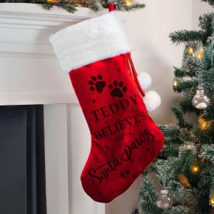 Personalised Santa Paws Christmas Red Stocking Cat or Dog