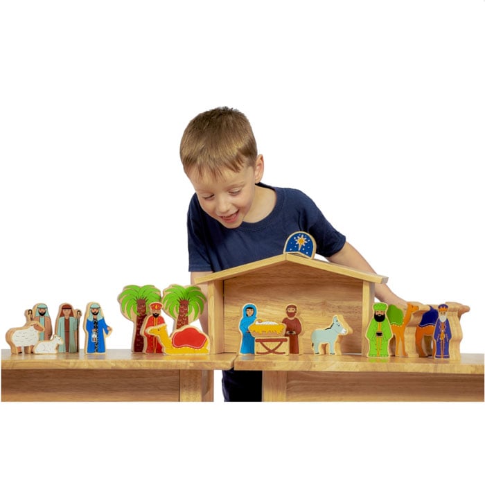 Lanka Kade Kid's Deluxe Wooden Nativity Christmas Playset