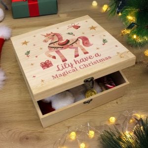 Girl's Personalised Unicorn Wooden Christmas Eve Box