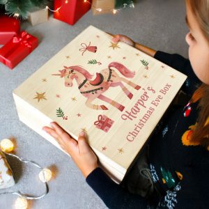 Girl's Personalised Unicorn Wooden Christmas Eve Box