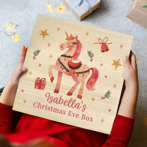 Girl's Personalised Unicorn Wooden Christmas Eve Box