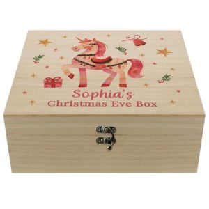 Girl's Personalised Unicorn Wooden Christmas Eve Box