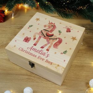 Girl's Personalised Unicorn Wooden Christmas Eve Box