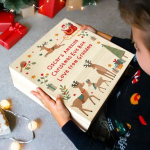 Personalised Santa & Reindeer Wooden Christmas Eve Box