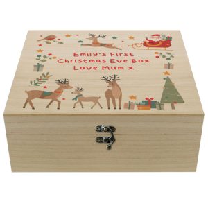 Personalised Santa & Reindeer Wooden Christmas Eve Box