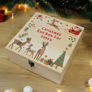 Personalised Santa & Reindeer Wooden Christmas Eve Box