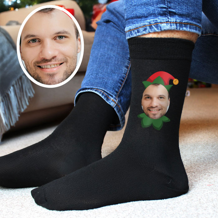 Personalised Photo Upload Elf Christmas Socks One Size 6-11