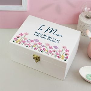 Personalised Floral Wooden Keepsake Box Birthday Mothers Day