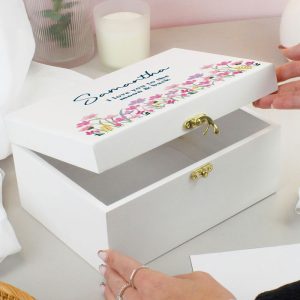 Personalised Floral Wooden Keepsake Box Birthday Mothers Day