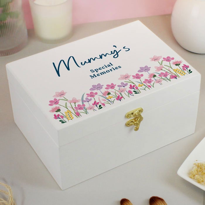 Personalised Floral Wooden Keepsake Box Birthday Mothers Day
