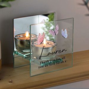 Personalised Butterfly Mirrored Glass Tealight Holder