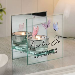 Personalised Butterfly Mirrored Glass Tealight Holder