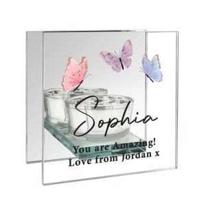 Personalised Butterfly Mirrored Glass Tealight Holder