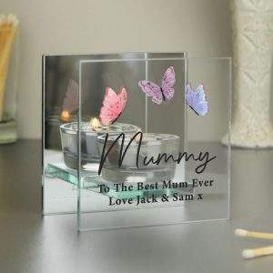 Personalised Butterfly Mirrored Glass Tealight Holder