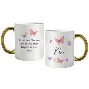 Personalised Butterfly Gold Handled Mug Birthday Mothers Day